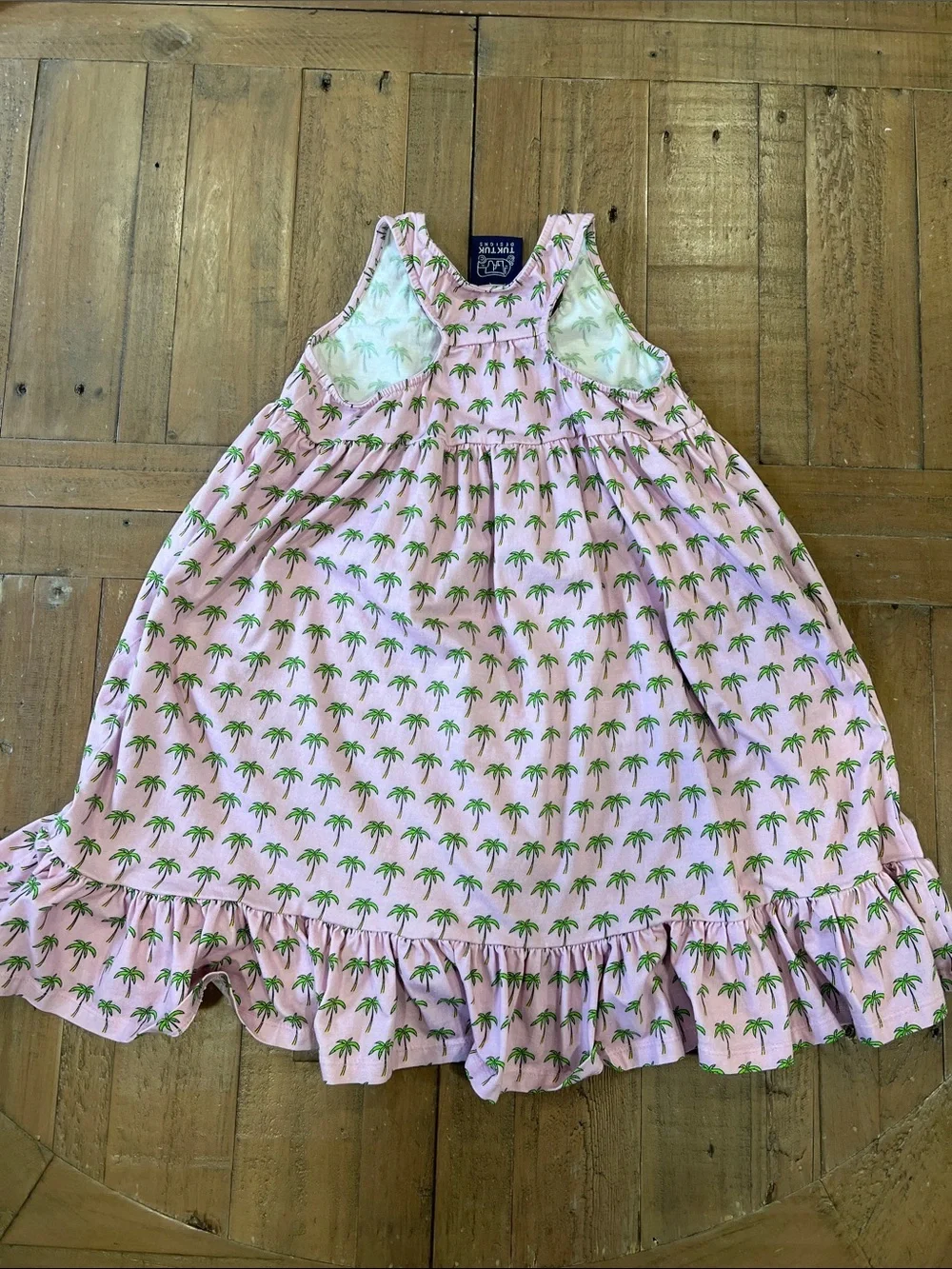 Tuk Tuk pink palm tree Racerback ruffle hem dress 7-8 years